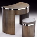 Dressing Table and Stool in stained figured sycamore and stainless steel trim. Designed by Philip Wargner.